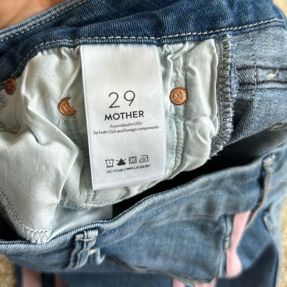 Mother Looker Ankle Fray Jeans in Light Wash Side Stripe Blue Pink Size 29 - Picture 10 of 11